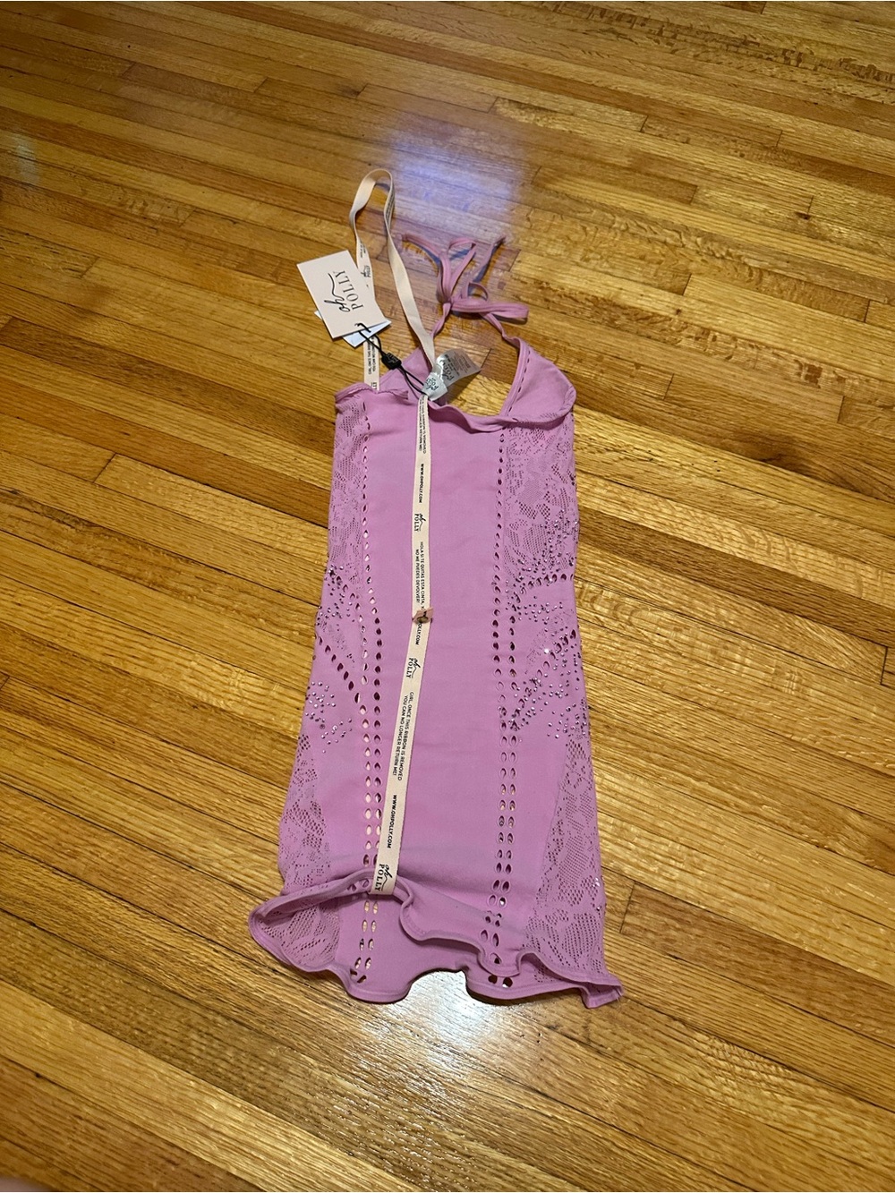 Oh Polly Tori Embellished Halterneck Mini Dress in Violet Pink - Picture 4 of 4